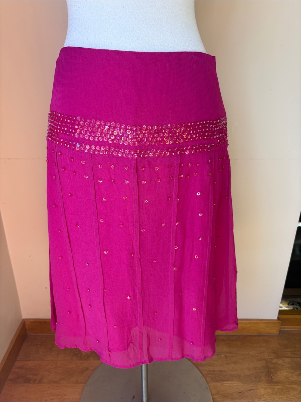 Sequin-Trim Midi Skirt in Vibrant Magenta